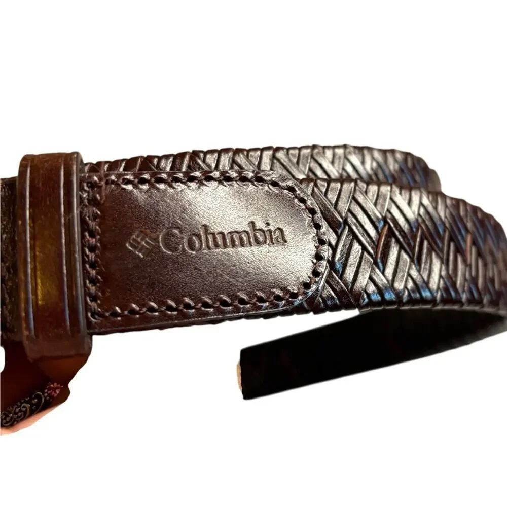 Columbia Brown Leather Woven Belt Men's XL |‎ Braided Dress Casual NWT
